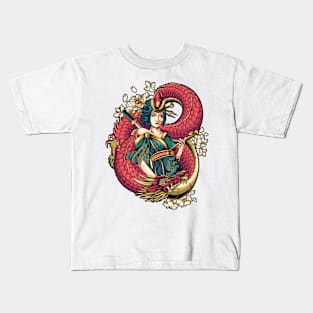 geisha red dragon Kids T-Shirt